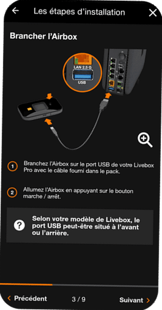 Airbox tutorial step, detail on connecting the device